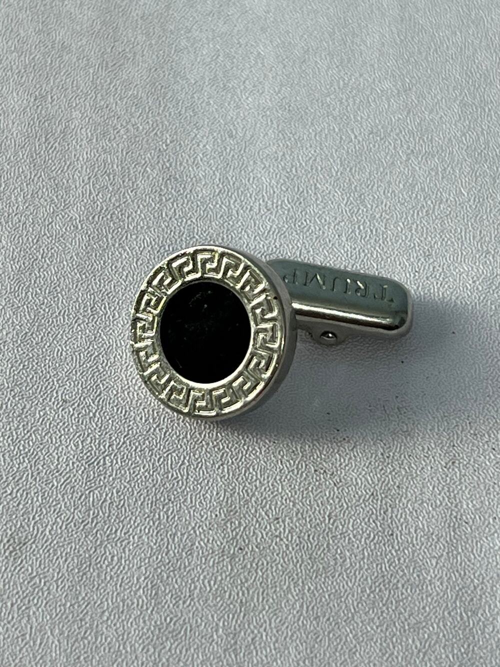 Trump Brand Greek Key Black Enamel Cufflink Silver Tone Single Replacement
